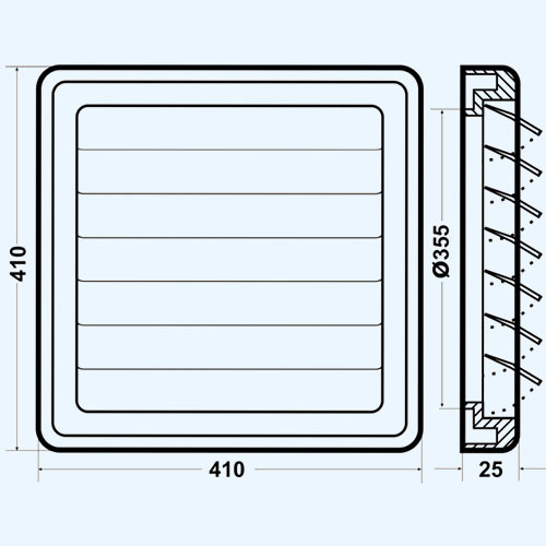 Решетка с гравитационными жалюзи ERA 4141К35,5Ф сер (410х410, d355)