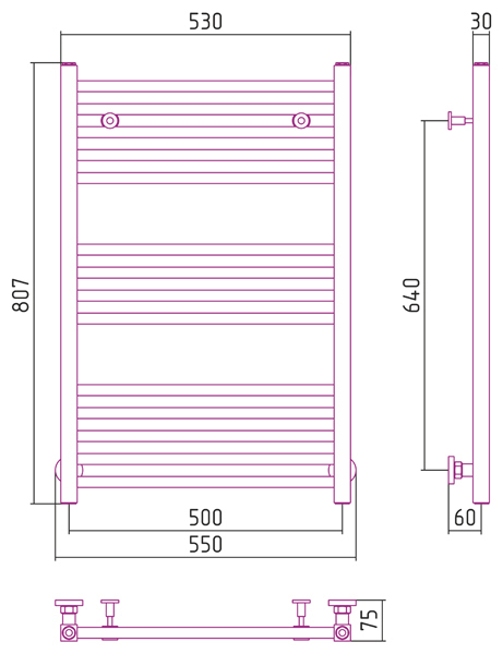 Полотенцесушитель водяной Сунержа Модус 800x500